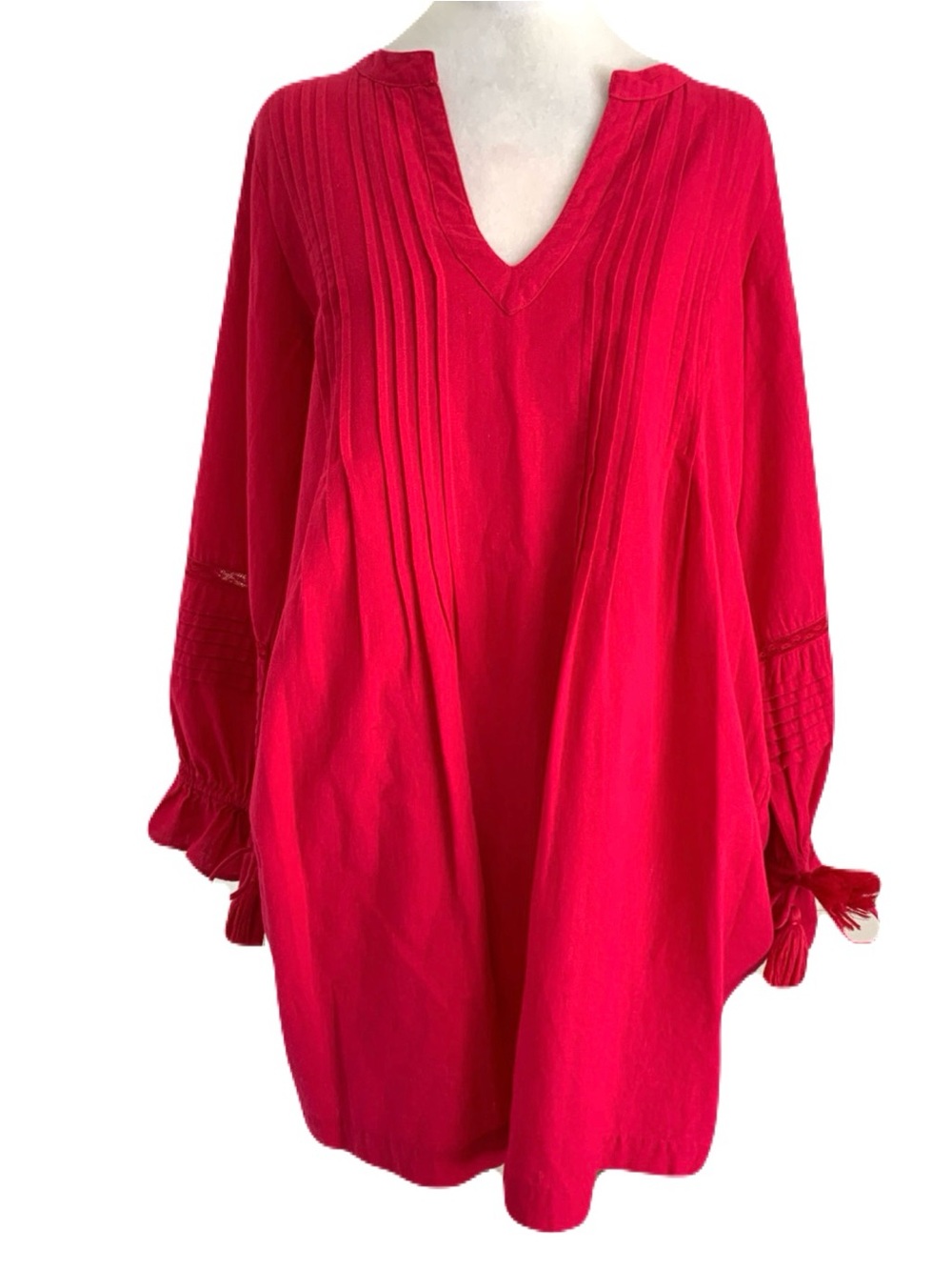 Roller Rabbit XS Oversized Long Sleeve Tassel Detail Fuchsia Pink Tunic Dress